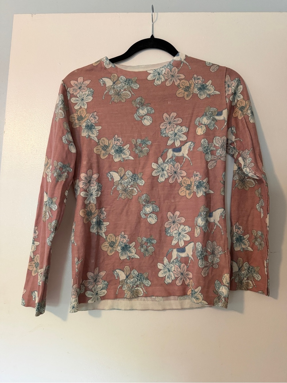Rönner Floral Long-Sleeve Horse Print Top, Size S